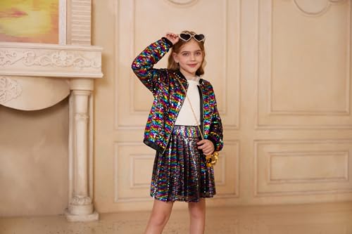 Image of GRACE KARIN Girls Sequin Jacket Kids Bomber Zip Outwear Sparkle Fall Top Cardigan Dress Coat Size 5-14