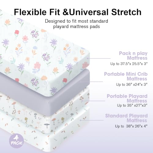 Image of Plushii 4PK Mini Crib Sheets,Fitted for Pack and Play Mattress, 38 inchx 26 inch