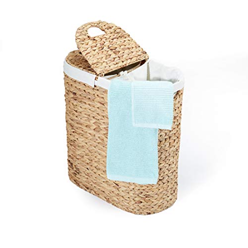 Seville Classics Premium Hand Woven Portable Laundry Bin Basket With Built-In Handles, Household Storage For Clothes, Linens, Sheets, Toys, Water Hyacinth, Oval Hamper #TOP3