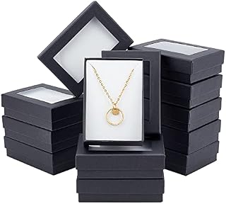 NBEADS 24 Pcs Black Gift Boxes, Jewelry Display Boxes with Window Presentation Box with Padding Birthday Gift Box for Necklaces Earrings and Rings, 9x6.5x2.8cm