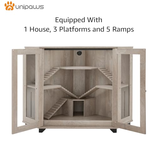 unipaws Chinchillas Cage with Ramp, Rat Cage with House, Hedgehog Cage, Critter Nation Cage for Hamster, Squirrel, Clear Acrylic, Corner Small Animal Cage