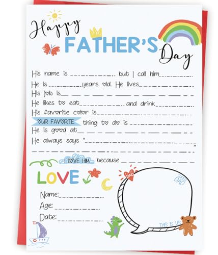 Zyulin Funny Fathers Day Cards Gift for Dad, Fill in The Blanks on Father's Day Card from Daughter Son Kids, Best Dad Gifts Ideas