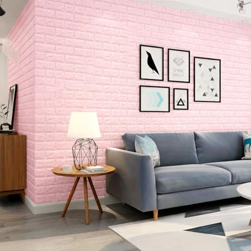 Image of 3D Self Adhesive Foam Brick Wallpaper Peel and Stick Waterproof Wall Panels Soundproof Wall Sticker for Living Room Bedroom Kitchen Home Office Interior Decoration (Pack of 10, Pink)