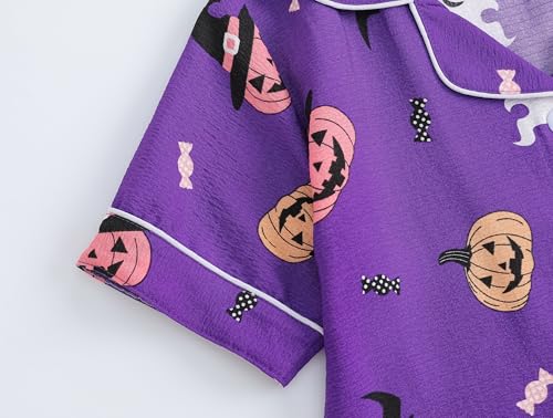 Image of Hupohoi Big Girls Button Down Pajama Set 3pcs Short Sleeve Long Pants with Shorts Crepe Wrinkled Fabric Sleepwear Nighty