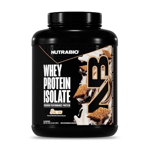 Image of NutraBio 100% Whey Protein Isolate Protein Powder, 25g Protein with Complete Amino Acid Profile, Non-GMO, Soy & Gluten Free, Low Carb, Low Calorie, S'Mores, 50 Servings