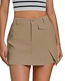 luvamia High Waisted Skorts Skirts for Women Dressy Casual Short Skirt with Slit Trendy Outfits for Women 2025 Khaki Skorts Size Medium US 8 to 10