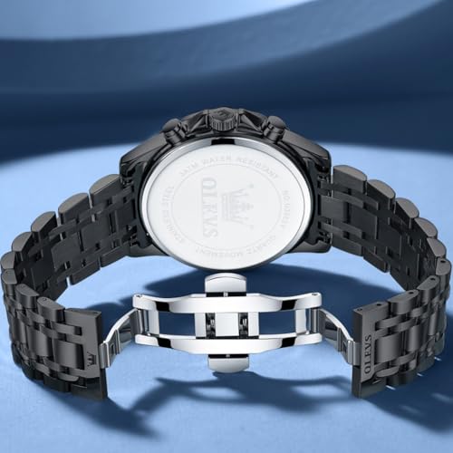 Image of OLEVS Watches for Men Analog Quartz Original Branded Mens Watch Chronograph Stainless Steel Chain 3ATM Waterproof Wrist Watch for Men