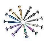 Flongo Men's Womens 6 Pairs Stainless Steel 5mm Taper Stud Fake Cheater Illusion Ear Plug Spike Faux Earrings