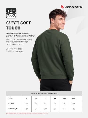 Image of ZENSHARK Oversized Winter Sweatshirt for Man | Round Neck Soft Cotton Poly-Blend Warm Winter Wear Sweatshirt | Breathable Shape Retaining Full Sleeve Sweatshirt for Men | Gym Casual