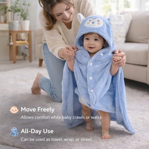 Image of SIGNAMIO Baby Towels 2-4 Years - Soft Poncho Hooded Bath Towel for Kids - Lightweight Baby Towel for 0 to 6 Month - Premium Material for Comfort and Absorbency - Blue Color