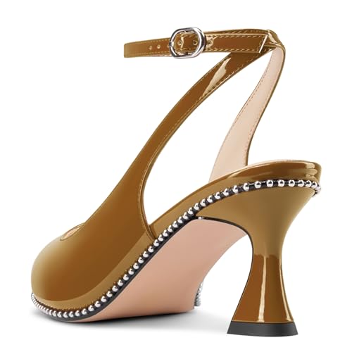 Image of NobleOnly Womens Slingback Heels Beaded Pumps Ankle Strap Pointed Toe Kitten Heels Dress Shoes 2.6 Inches