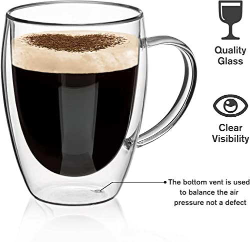 Image of KELVEE Double Walled Insulated Glass Coffee Mugs Set of 2, Double Layer Tea Cups with Handle for Latte, Cappuccino, Espresso, Iced Tea Dishwasher & Microwave Safe (350ml) (2)