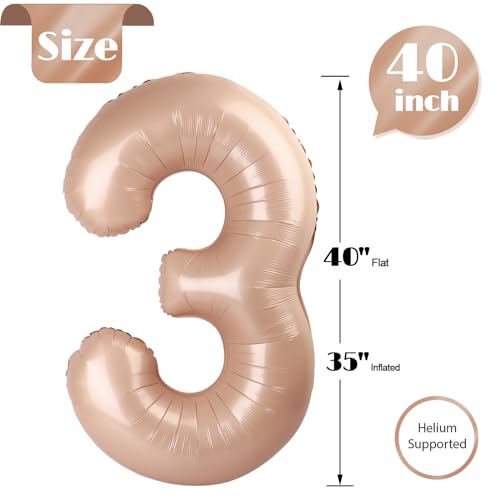 Image of Light Brown 3 Balloon, Tan Number Balloons 40 Inch, Beige 3rd Birthday Decorations, Men Women Sandy Brown Party Supplies for Party Decorations, Khaki Number 3 Balloon