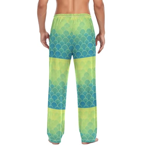 Men’s Mermaid Scale Pajama Pants with Pockets, Comfortable Lounge Sleep Bottoms#5712