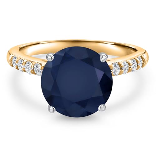Gem Stone King 10K Two Tone Gold Round 10MM Gemstone Birthstone and Lab Grown Diamond Engagement Ring For Women | Wedding Anniversary Promise Ring For Women | Size 5,6,7,8,93