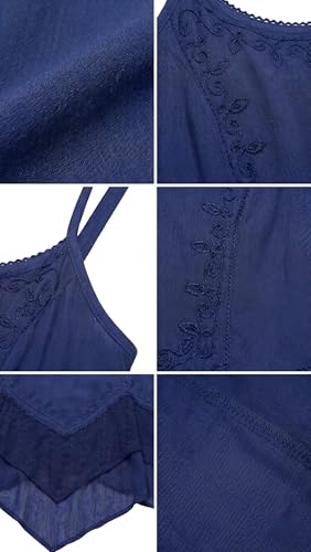 Image of Sakkas Rayon Embroidered Stonewashed Adjustable Spaghetti Straps Long Dress