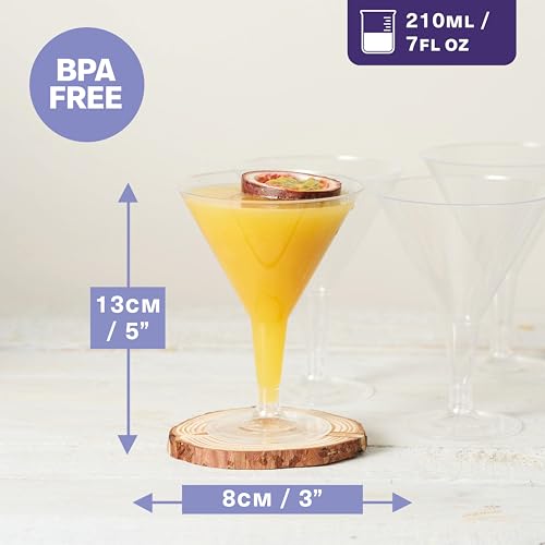 MATANA 24 Reusable Plastic Martini Glasses 210ml – Small Cocktail Glasses, BPA-Free & Washable – Clear Plastic Cups for Martinis, Margaritas, Desserts, Christmas & New Year Parties - Image 3