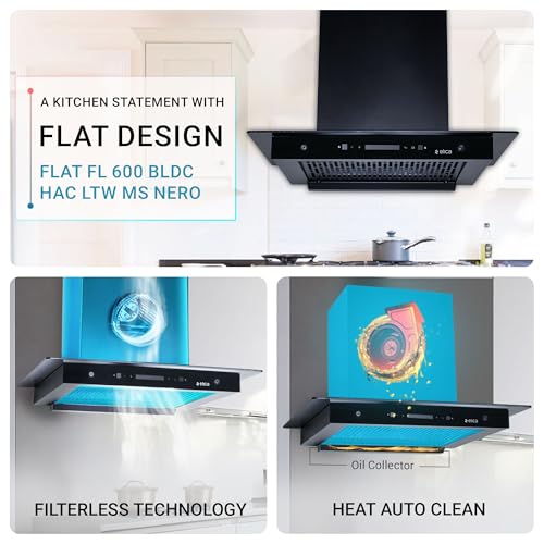 Image of Elica 60cm 1500 m3 /hr BLDC Filterless Autoclean Kitchen Chimney | 15 Years Motor and 5 Years Comprehensive Warranty | FLAT FL 600 BLDC HAC LTW MS NERO | Black | 9 Speed Touch Control + Motion Sensor