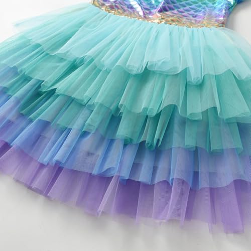 VIKITA Girls Colorful Layered Tutu Dress Sparkling Mermaid Scales Princess Dresses for Toddler Kids 3-10 Years4