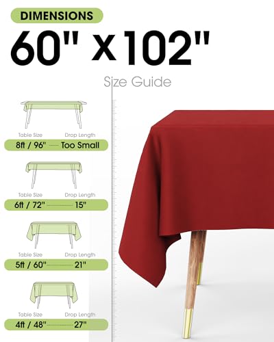 Image of Pureegg Rectangle Table Cloth 60 inch x 102 inch - Durable Polyester Tablecloth Offers Reusable & Washable Protection, Ideal for Outdoor Party, Picnic, Wedding, Banquet and Birthday, 2 Pack, Red