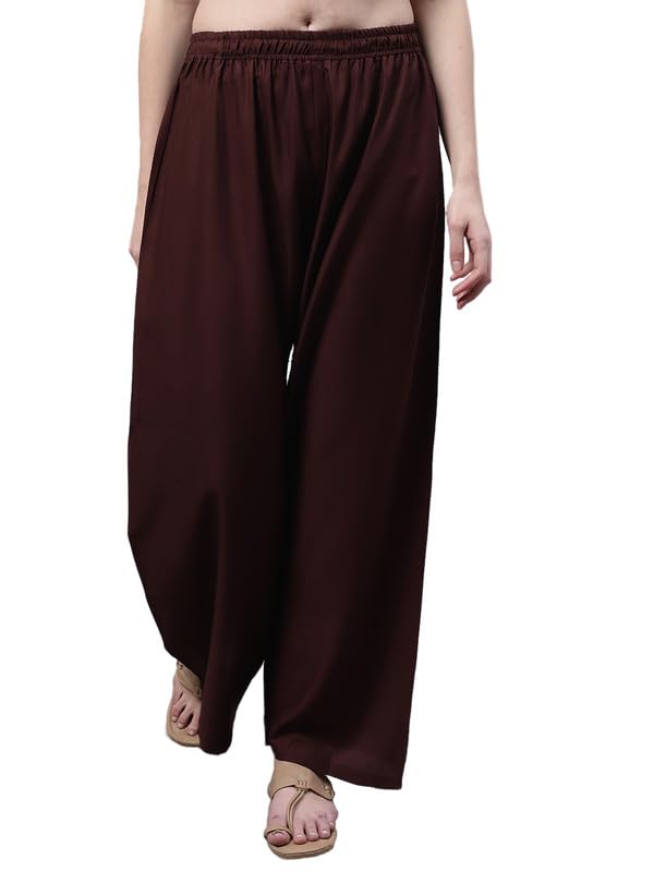 legit looks Brown Palazzo for Women's High-Waisted Palazzo Pants - Wide Leg, Stretchable, Flowy, and Comfortable Lounge Wear and Sizes-picture-19