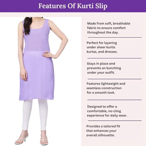 Image of Women's Sleeveless Cotton Inner Slip Dress Round Neck Soft Comfortable Fit Full Length Camisole Innerwear Summer top Undergarment for Girls