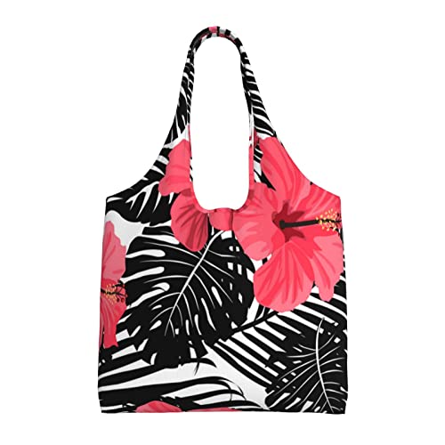 Sac fourre-tout en toile d'hibiscus rouge Debou noir taille unique pour le shopping au quotidien