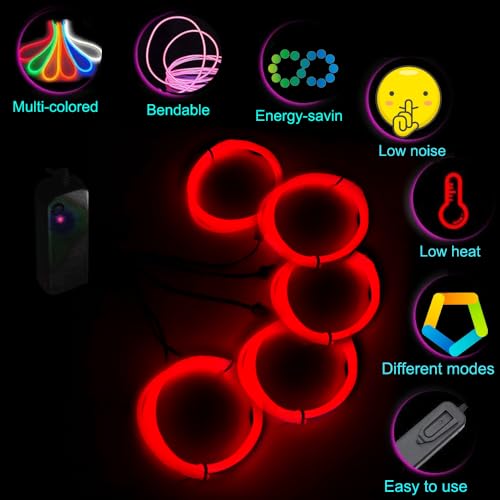 Image of MaxLax EL Wire, Portable Neon Lights EL Wire 5 in 1 Meter, Electroluminescent Wire for Halloween Decoration, Christmas Party, Blacklight Run,DIY Decoration (Red, 2Pack 5 in1M)