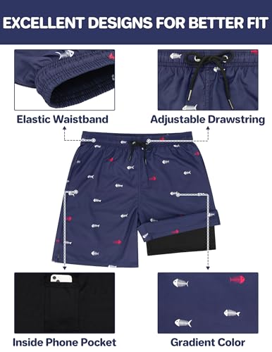 Mens Swim Trunks with Compression Liner Mens Bathing Suit 7 Inch Inseam Quick Dry Men's Board Shorts Men's Swimwear Men4