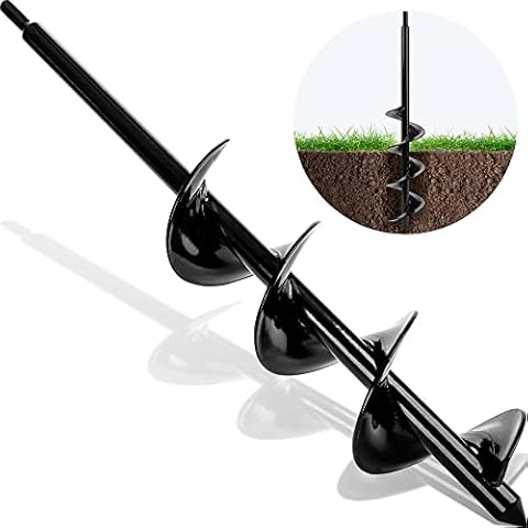 Metal Earth Auger / Ground Auger Drill Bit 17.5" Long 3" Wide Helix, 10 mm Diameter Non-Slip Hex Shank, Rust-Proof Rapid Planter, Bulb Plant Auger, Umbrella Post Hole Digger Cover