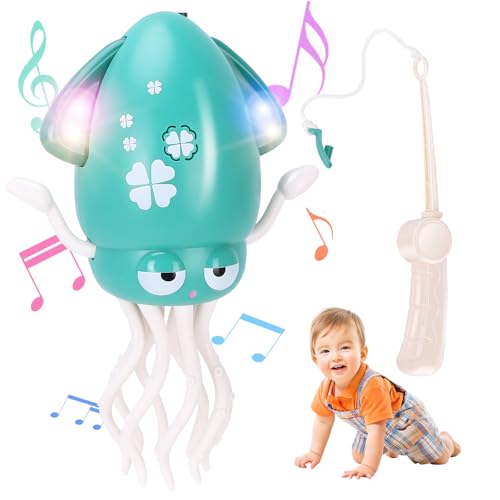 Image of RHHSSE Dancing Octopus Baby Toy, Tummy Time Toys, with Music and Led Light, Automatically Avoids Obstacles, Crawling Toy Suitable for Birthday Gifts for Toddlers Over One Month Old(Green)