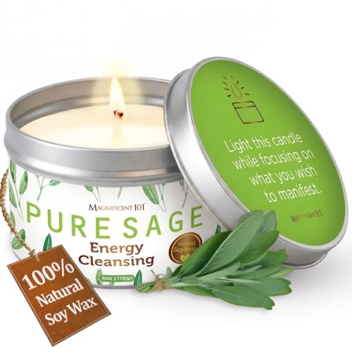 Pure White Sage Candle - 6 oz 35 hr Burn Organic Soy