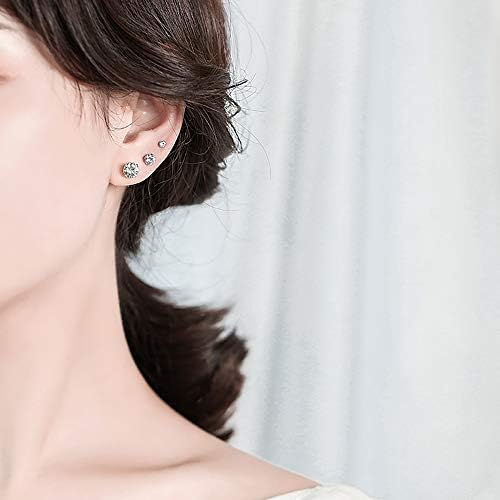 Deyanse Silver Stud Earrings for Women, 4 Pairs 925 Sterling Silver Stud Earrings Set, Hypoallergenic Small Sleeper Cartilage Studs Earrings Set with White Shiny 5A Cublc Zirconia, Size: 3, 4, 5, 6mm