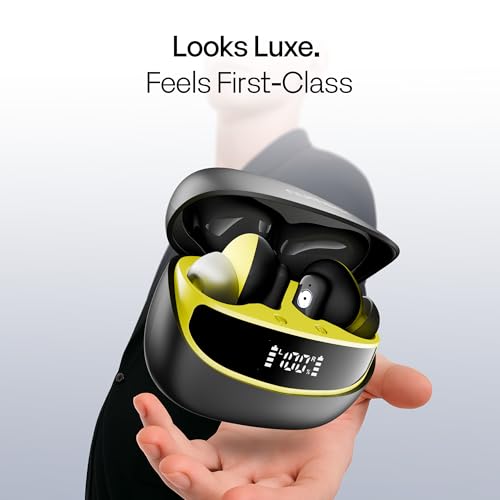 Image of Number Navo Buds Z1 TWS Earbuds | 72H Playtime | Digital Display Case | Quad-Mic ENC | Dual Pairing | Hi-Bass 13mm Drivers | Quick Charge | 35ms Low Latency | IPX5 | Touch Controls | (Summer Black)