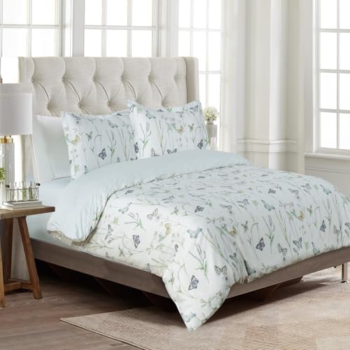 Majestic Giftware Madison Linen 4-Piece 44" Twin Size Bedding Set (BL501-44T-4-4pc Set), Seagate Spring - Aqua 300 Thread Count Cotton Sateen | 1 Fitted Sheet, 1 Duvet, 2 Pillowcases