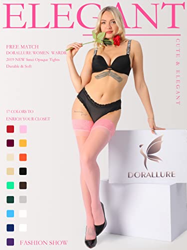 Image of DORALLURE Thigh High Stockings Silicone Lace Top Stay Up Silky Semi Sheer Pantyhose for Women Hold Up Nylon