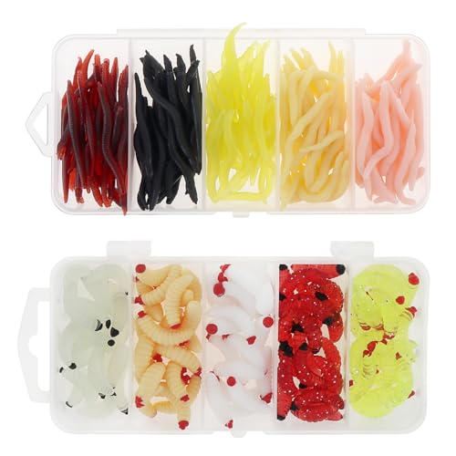 OriGlam 250pcs Soft Plastic Fishing Lures Worms Lure, Plastic Fishing Worms Fake Maggots Fake Worms Baits, Worm Bread Soft Maggots Artificial Earthworm