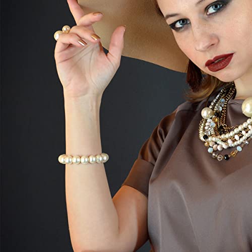 Cute Beaded Freshwater Cultured 10mm Big Shell Pearl Bracelets for Women,Dainty Handmade Bead Ball Pearl Stretch Bracelet Simple Jewelry for Woman4