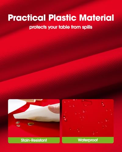 Image of Pureegg Plastic Table Cloth Disposable 10 Pack, 84'' Round Table Cloths, Valentines Day, Thanksgiving, Christmas Decorations, Fall Tablecloths, Round, Plastic Cover, Leakproof & Sturdy, Red