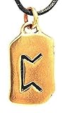 Kunstvoll gestaltetes Amulett aus Bronze mit eingravierter Perthro-Rune auf der Vorderseite. Die Rückseite ist glatt poliert.