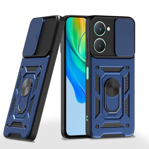 Image of Pikkme D10 Tough Armor Bumper Case | 360 Protection Case | Sliding Camera Shield Cover & Ring Holder Stand Back Cover for iQOO Z9 Lite 5G / Vivo T3 Lite 5G / Vivo Y18 / Y18e / Y03 (Blue)