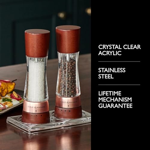 Image of Cole & Mason Derwent Salt & Pepper Mill Gift Set - Salt & Pepper Shaker & Grinder with Adjustable Coarseness - Gourmet Precision Mill Set - Stainless Steel & Acrylic Grinders - Rose Gold
