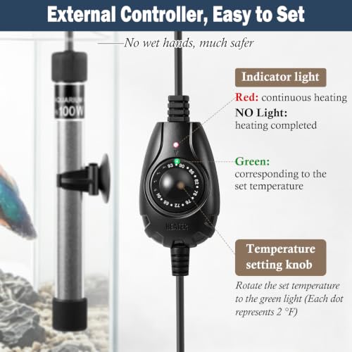 Image of HITOP 100W Adjustable Aquarium Heater, Submersible Thermostat for 10-25Gal
