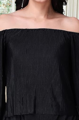 Image of POPWINGS Casual Wrinkle Full Sleeves Off-Shoulder Top and Palazzo Co-ord Set for Women || Co-Ords Set for Women Stylish Western || Top and Palazzos Set for Women|| 2 Piece Set for Women
