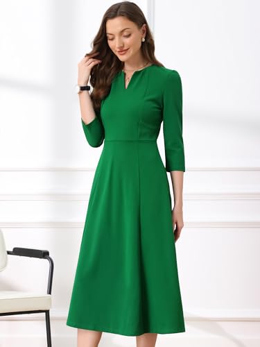 Image of Allegra K Womens 3 /4 Sleeve A-Line Business Work Formal Midi Dress
