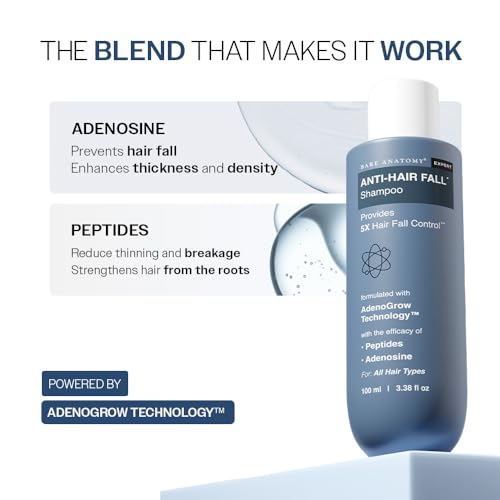 Image of Bare Anatomy Anti-Hair Fall Shampoo | Provides 5x Hair Fall Control | pH 4.6 | Adenosine & Peptides | Strengthens Weak Roots & Reduces Breakage | Sulphate & Paraben Free | Unisex | 100ml