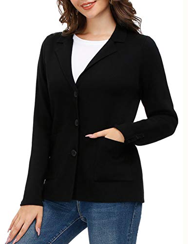 Womens Long Sleeve Casual Blazer Work Office Blazer Knit Jacket With Pocket(S, Black) #TOP3