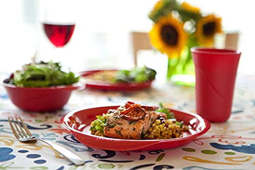 Preserve Reusable Bpa Free Everyday Tableware Set Made From Recycled Plastic: 4 Plates, 4 Bowls, 4 Cups, Pepper Red #TOP4