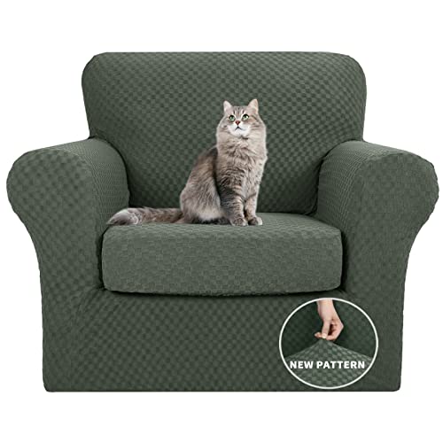 YEMYHOM 2 fundas de silla a cuadros para sala de estar, fundas de silla gruesas de alta elasticidad con brazos, protector de sofá elástico antideslizante (verde militar), 31 a 46 pulgadas (1 cojín)