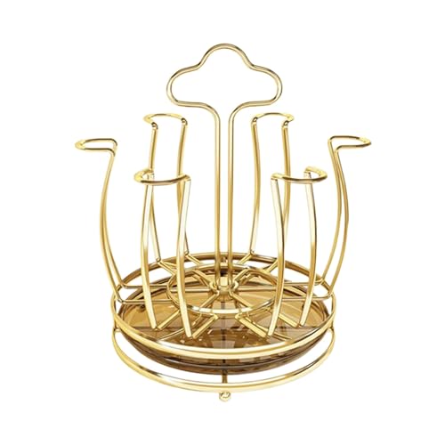 Fenteer Cup Drying Rack Mug Draining Organizer Space Saving with Drain Tray Glass Drainer Stand for Kitchen Counter Restaurant Office, Golden